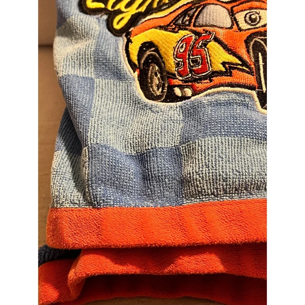 Disney Pixar Cars Lightning McQueen Hooded Towel Blue Checker Cotton Jay Franco
